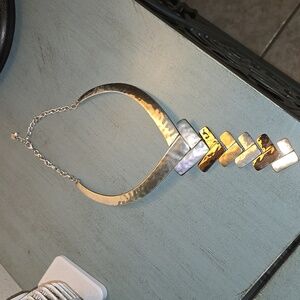 Gorgeous large brass statement bib necklace by RLM